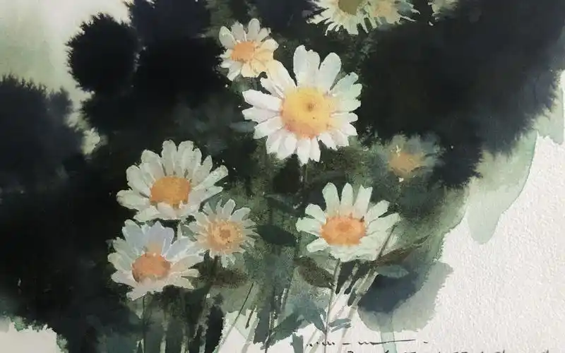 【水彩新手教学】超级简单的小雏菊示范讲解_哔哩哔哩_bilibili