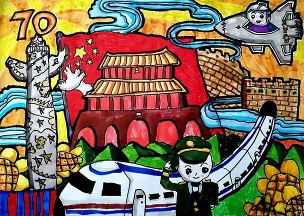 又简单又好看的国庆儿童画(儿童画赏析童心筑梦迎国庆)(1)