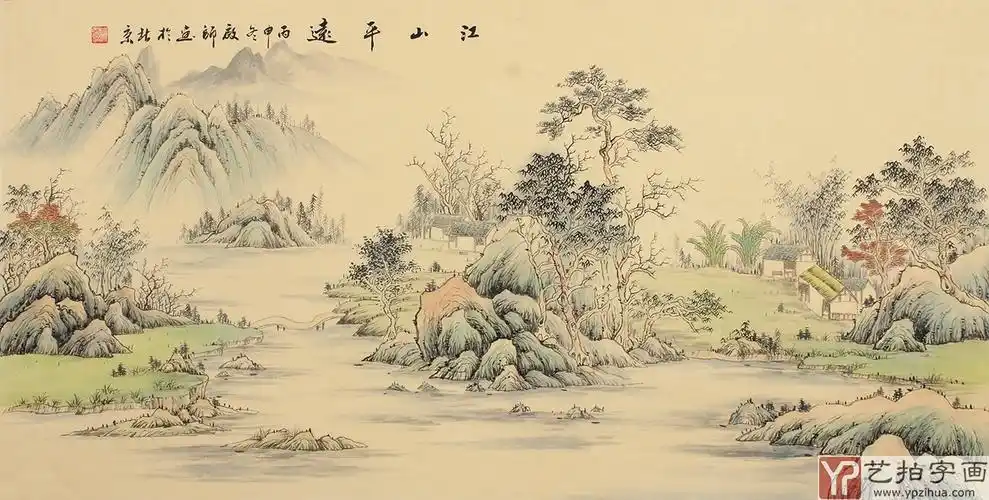 【已售】名家字画 黎启师写意精品四尺横幅山水画《江山平远》