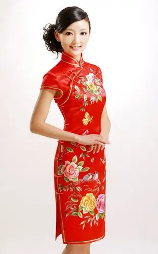 【云裳_ 富贵牡丹】重磅真丝 手工推绣 新娘红色旗袍 - 魅影沉香 - .