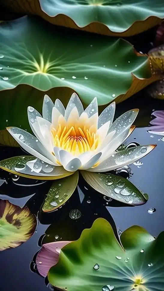 这朵洁白的莲花,静静漂浮在水面,仿佛是大自然的精灵.荷叶的绿 - 抖音