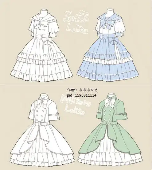 lolita动漫裙子样式绘画参考