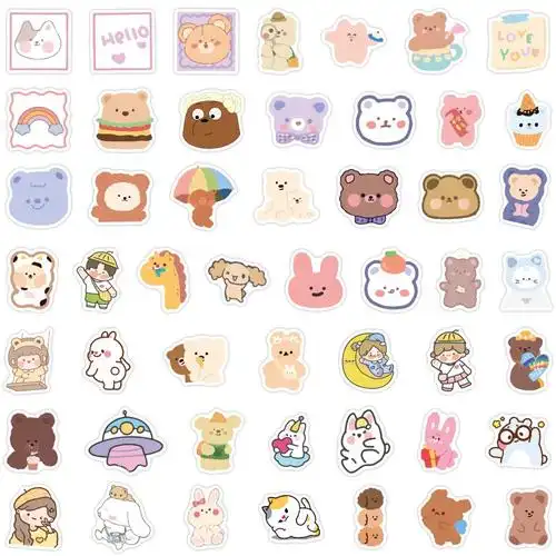 丰棋嘉100张可爱小熊手帐贴纸少女心ins高颜值小熊手账素材水杯防水