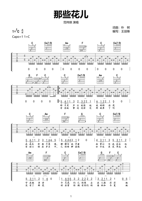那些花儿木吉他弹唱原版扒带范玮琪歌曲