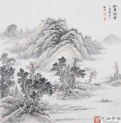 【已售】一级美术师山水名家张福民四尺斗方《红叶诗情》-写意山水画