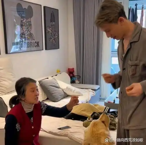 李勤勤和她的儿子李雷雷在社交平台上晒出了一组宠物狗的照片,引起了