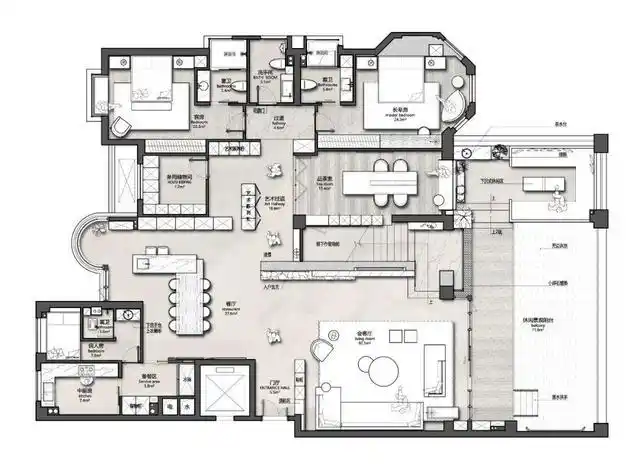 700㎡空中花园复式豪宅,以建筑简写生活温度,硬朗又柔和的居家感
