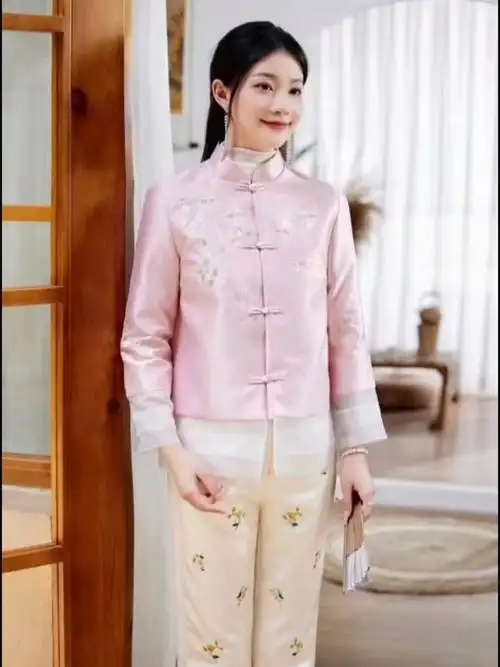 新中式刺绣改良唐装旗袍上衣短款盘扣外套女