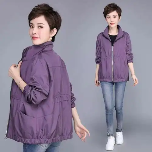 风衣女春秋新款405060中老年妈妈装宽松休闲短外套女