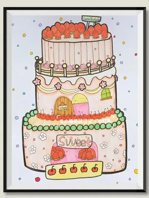 马克笔插画风创意画蛋糕创意画