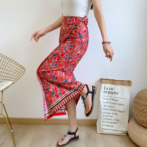 民族风一片式裹身裙西双版纳傣族风格旅游度假围裹式系带裙子女夏