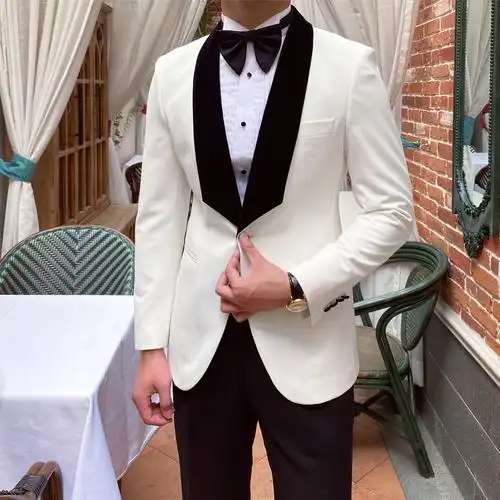 鹿三先生男士高定轻奢单排扣青果领婚礼西服外套英伦休闲时尚西装