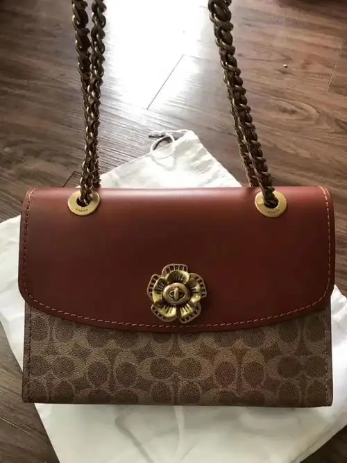 蔻驰coach专柜复古山茶花 parker 链条单肩斜挎女包