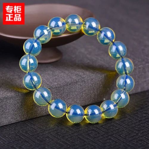 天然蓝珀手串多米尼加5a净水天空蓝琥珀蜜蜡佛珠老矿男女款手链