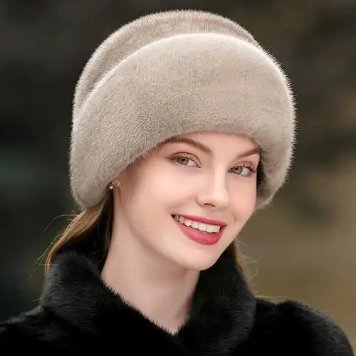 贝雷帽女冬季新款整皮水貂毛户外休闲保暖气质皮草貂皮帽子