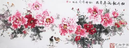 一级美术师王凌风 六尺横幅《牡丹飘香春常在》