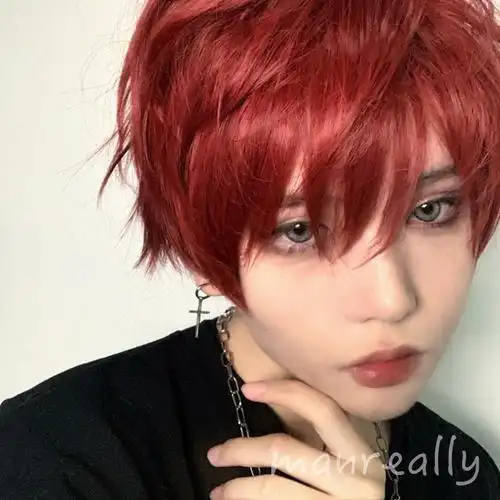 漫真假发男短发正太cos万用网红帅气韩版酒红色自然蓬松基佬毛