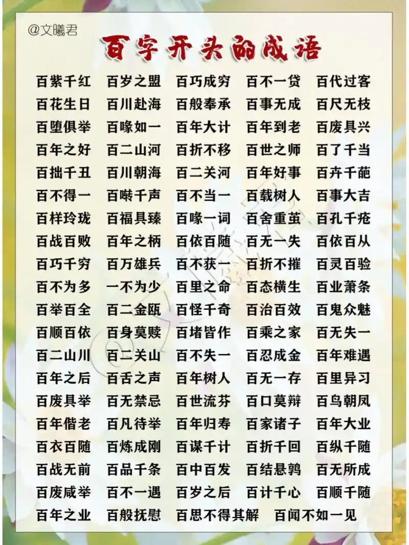 99数字成语‖百字开头的成语(2) 再来搜集一波百字开头的成语 喜欢