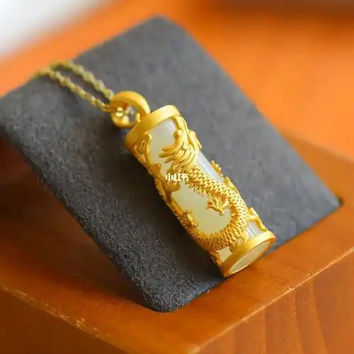 古法银镶和田玉精品龙柱吊坠