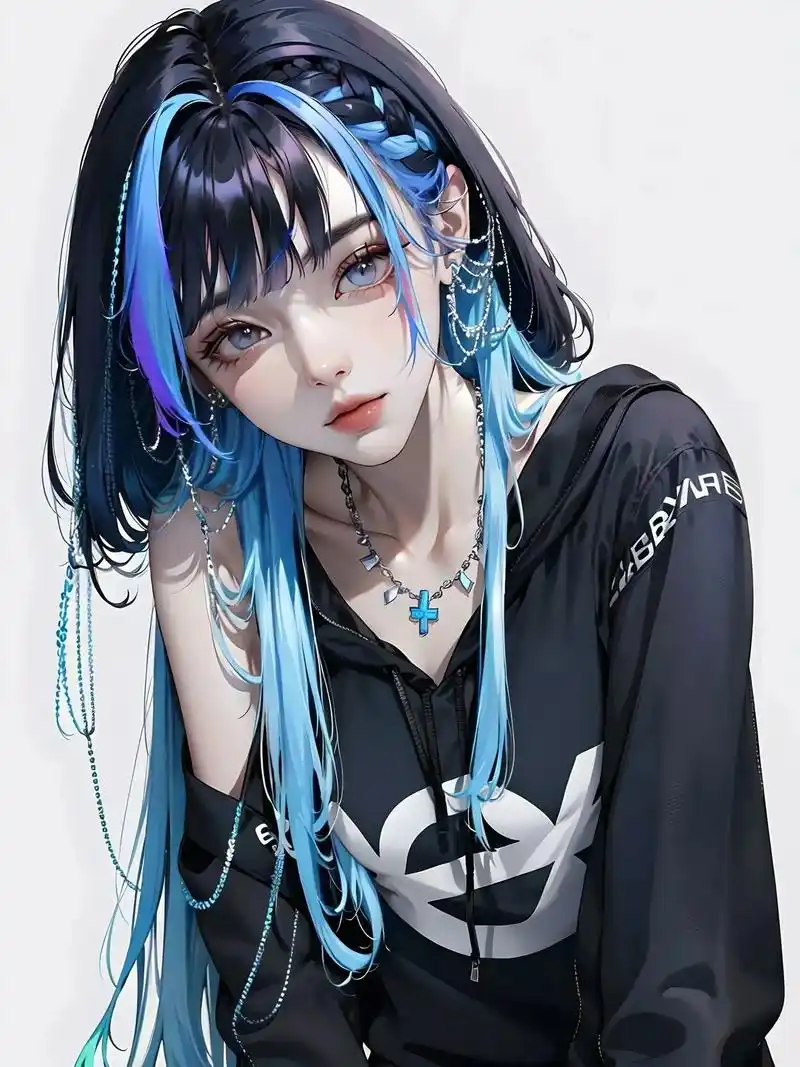 蓝色系挑染,女生头像(拐九ai)