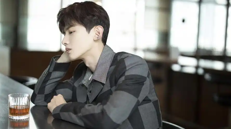 电脑壁纸 明星 大陆明星 白敬亭格纹西装时尚帅气写真