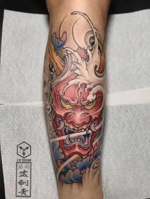 小腿般若作品 #蓝刺青纹身基地  #文身图案  #刺青纹身