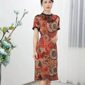 新款歌芝妈妈装真丝连衣裙夏装中年女40岁洋气质短袖桑蚕丝女装