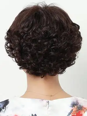 真头发假发女短发妈妈真发中老年人短卷发发型蓬松时尚自然1229f