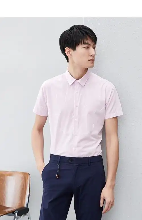 hla/海澜之家碎花休闲短袖衬衫2019夏季新品舒适基础短衬男