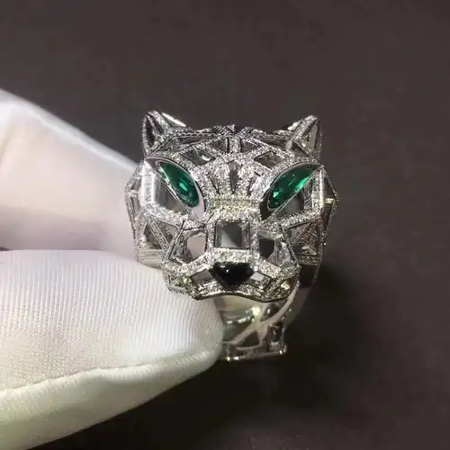 卡d亚镂空满钻豹头戒指