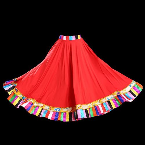 藏族广场舞半身裙舞蹈演出服装女藏式练功服大摆裙比赛练习长裙女