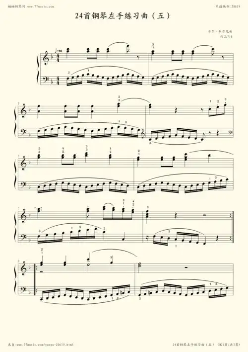钢琴谱:车尔尼24首钢琴左手练习曲(作品718)(1-10)(05)