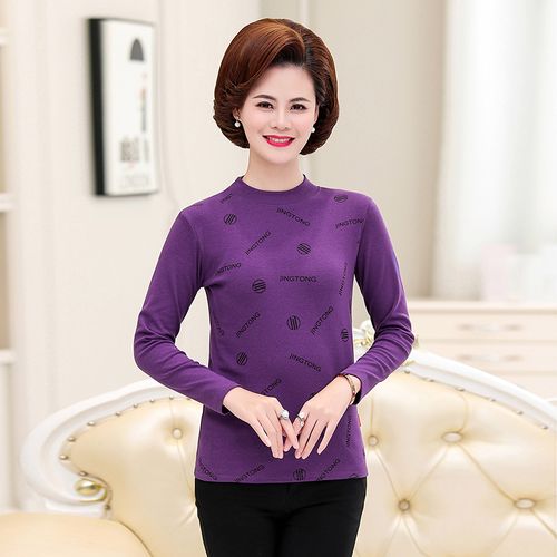 2020新款中老年女装长袖秋衣妈妈春秋印花上衣中老年女装