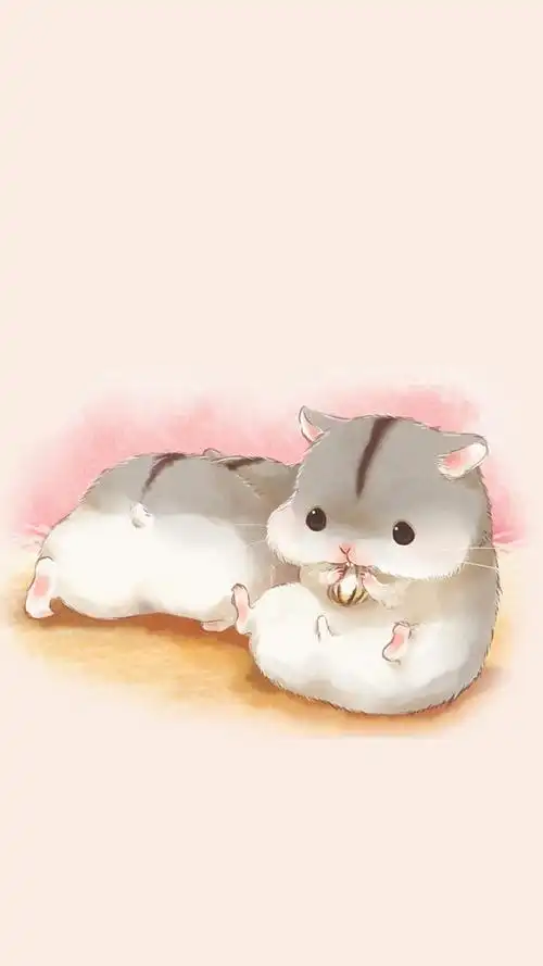 两只手绘小仓鼠吃东西的样子-动物手机壁纸