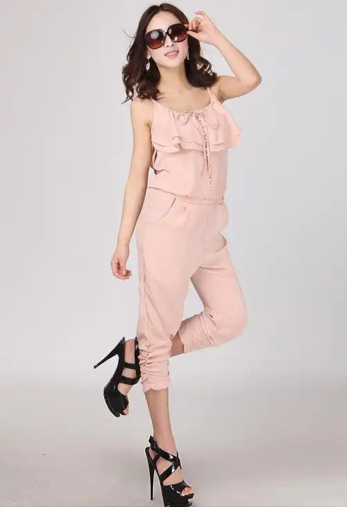 迪玛莎(diomaso) 2012夏季韩版女装雪纺连体裤荷叶边吊带九分裤子连身