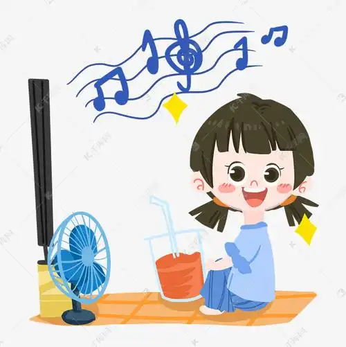 夏日卡通女孩吹风扇png素材
