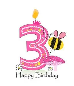 霓虹灯蝴蝶和黛西快乐的三周岁生日蜡烛.