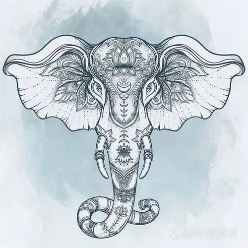 漂亮的手绘部落风格大象在曼荼罗.换