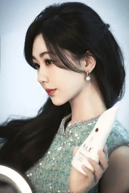 中式大小姐驾到 杨紫宝宝一身青绿色旗袍造型好漂亮  及腰半挽发型好