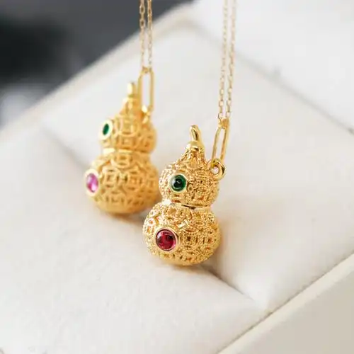 18k金葫芦项链 au750黄金福禄吊坠女款母亲节送妈妈礼物直播代发