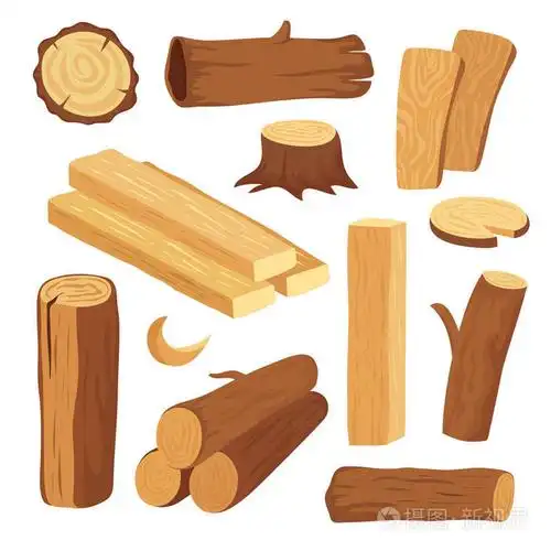 卡通木材.木木原木和树干, 树桩和木板.木木料.