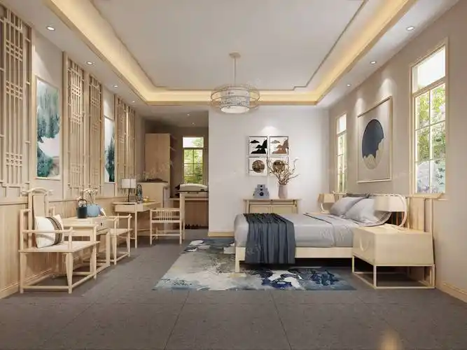 设计刘鹰原创现代四合院民宿新中式室内设计(二层厢房单人套房)——润