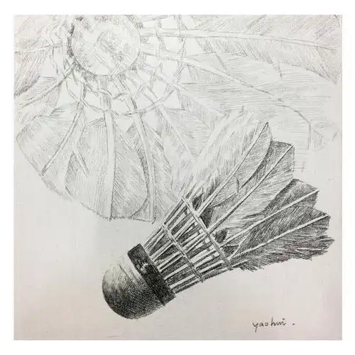 姚慧素描《羽毛球》配内框(有作画过程图)
