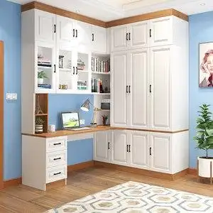 转角书柜电脑桌 儿童书桌连体组合衣柜 书架学习桌一体储物柜桌子