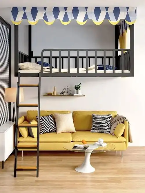 现代小户型阁楼床悬挂式挂壁床铁艺高架床双人床宿舍公寓创意吊床简约