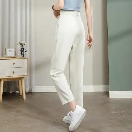 唐狮魔术贴西装裤女高腰夏新款裤子垂感显瘦九分百搭休闲裤