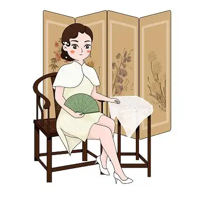 卡通中国风传统旗袍女子插画素材png