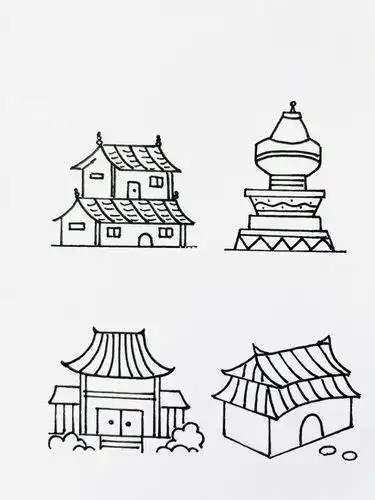简笔画寺庙