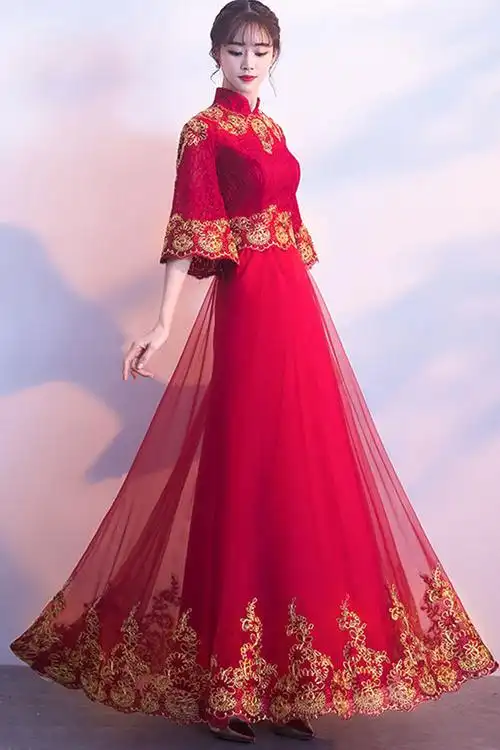 敬酒服新娘2020春夏秋红色中式晚礼服女显瘦结婚衣服中国风