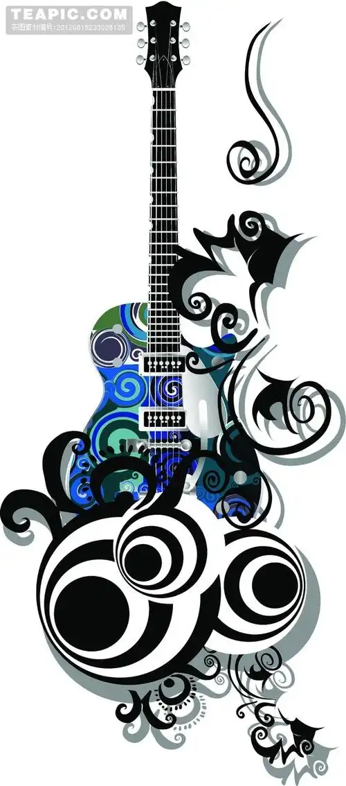 潮流吉他插画潮流吉他卡通手绘插画音乐圆圈图案图形